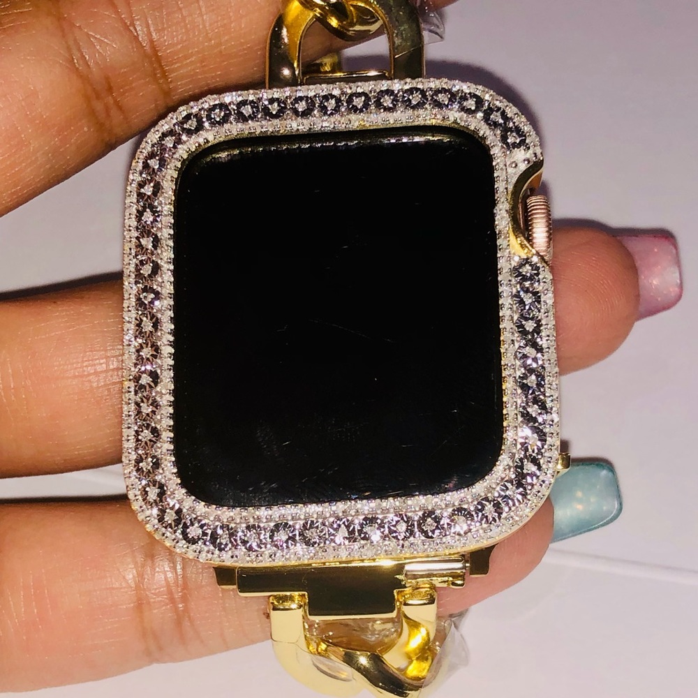 10k Gold Vermeil REAL DIAMOND Apple Watch bezel NOT CZ NOT Fake Free appraisal! - Picture 9 of 10